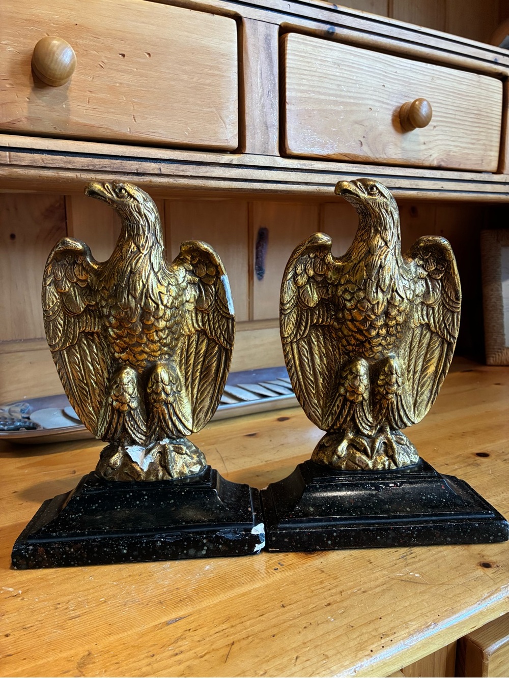 Vintage Borghese Federal Gilt Plaster Eagle Bookends